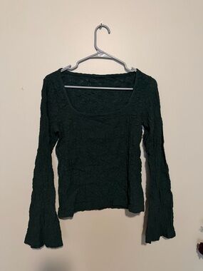 Women’s Dark Green Textured Long-Sleeve Top